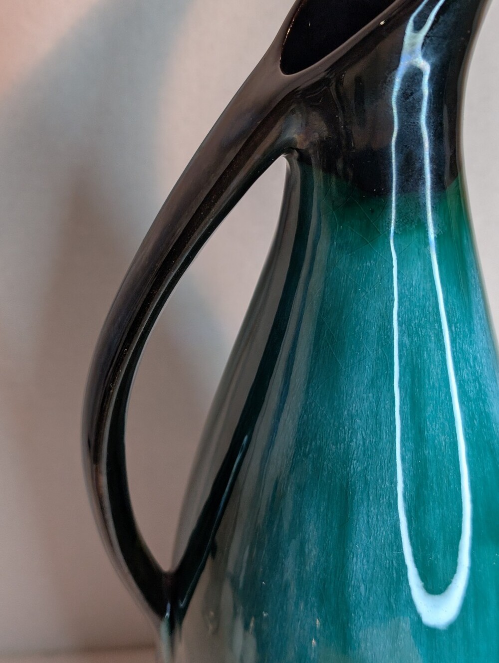 Vintage Blue Mountain Pottery Green Blue Black Mountain Pottery Pitcher Vase - Picture 5 of 8